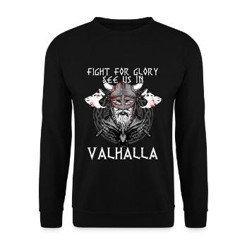 Fight For Glory See Us In Valhalla I Mythology - Unisex Pullover - Schwarz - Vorne - Alina (178cm) & Michal (187cm)