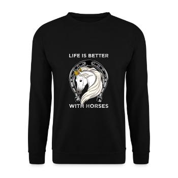 CROWNEDHORSE2LIFEISBETTERWITHHORSE - Unisex Sweatshirt - black - Front - Alina (178cm) & Michal (187cm)
