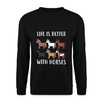 HORSESPACKLIFEISBETTERWITHHORSES - Unisex Sweatshirt - black - Front - Alina (178cm) & Michal (187cm)