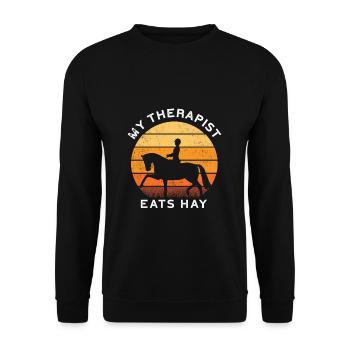HORSERIDERSUNSETMYTHERAPISTEATSHAY - Unisex Pullover - Schwarz - Vorne - Alina (178cm) & Michal (187cm)
