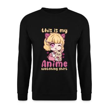This Is My Anime Watching Shirt I Kawaii Otaku - Unisex Pullover - Schwarz - Vorne - Alina (178cm) & Michal (187cm)