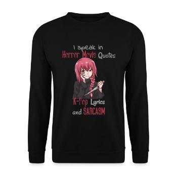 I Speak In Movie Quotes Song Lyrics And Sarcasm - Unisex Pullover - Schwarz - Vorne - Alina (178cm) & Michal (187cm)