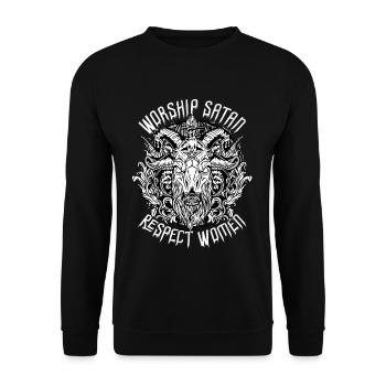 Worship Satan Respect Women Satanic Baphomet - Unisex Pullover - Schwarz - Vorne - Alina (178cm) & Michal (187cm)