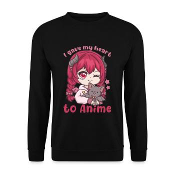 I Gave My Heart To Anime I Manga Kawaii Otaku - Unisex Pullover - Schwarz - Vorne - Alina (178cm) & Michal (187cm)