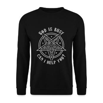 God Is Busy Can I Help You? Satanic Baphomet - Unisex Pullover - Schwarz - Vorne - Alina (178cm) & Michal (187cm)