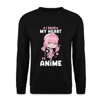 I Gave My Heart To Anime I Manga Kawaii Otaku - Unisex Pullover - Schwarz - Vorne - Alina (178cm) & Michal (187cm)