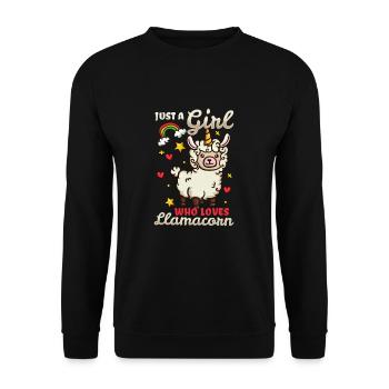 Just a girl who loves Llamacorn Cute Llama - Unisex Pullover - Schwarz - Vorne - Alina (178cm) & Michal (187cm)