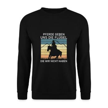 Pferde geben uns die Flügel die wir nicht haben - Unisex Pullover - Schwarz - Vorne - Alina (178cm) & Michal (187cm)