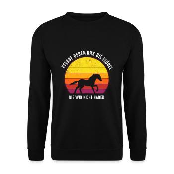 Pferde geben uns die Flügel die wir nicht haben - Unisex Pullover - Schwarz - Vorne - Alina (178cm) & Michal (187cm)