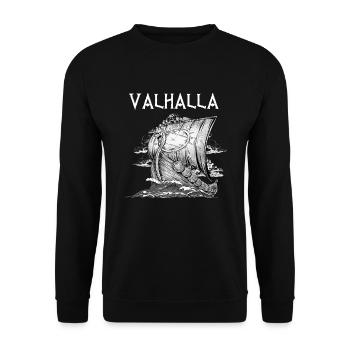 Valhalla I Wikinger Schiff I Nordische Mythologie - Unisex Pullover - Schwarz - Vorne - Alina (178cm) & Michal (187cm)