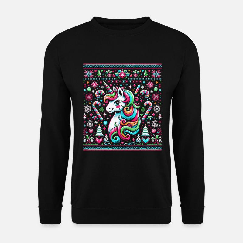 Buntes Weihnachts-Einhorn - Unisex Pullover - Schwarz