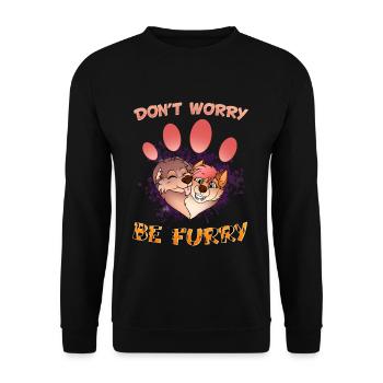Don't worry be Furry I Furries Fandom I Anime - Unisex Pullover - Schwarz - Vorne - Alina (178cm) & Michal (187cm)