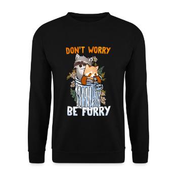 Don't worry be Furry I Furries Fandom I Anime - Unisex Pullover - Schwarz - Vorne - Alina (178cm) & Michal (187cm)