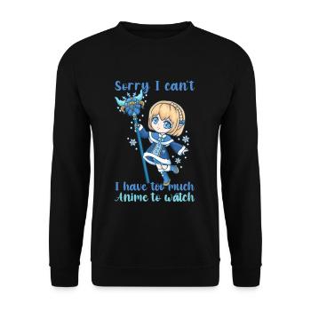 Désolé, je ne peux pas, j’ai trop d’anime à regarder - Sweat-shirt Unisexe - noir - Devant - Alina (178cm) & Michal (187cm)