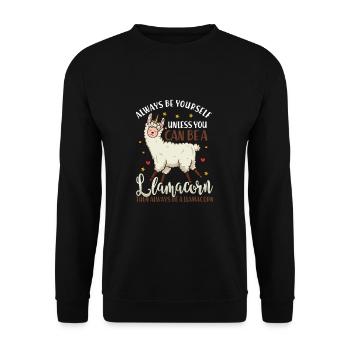 Always be Yourself Funny Llamacorn Gift - Unisex Pullover - Schwarz - Vorne - Alina (178cm) & Michal (187cm)