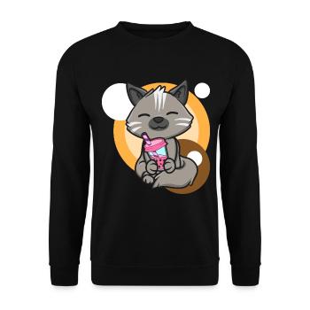 Katze und Bubble Tea - Unisex Pullover - Schwarz - Vorne - Alina (178cm) & Michal (187cm)