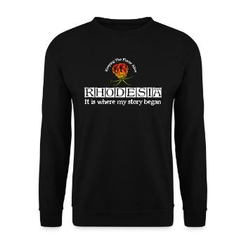Rhodesia Story Begins Weiß - Unisex Pullover - Schwarz - Vorne - Alina (178cm) & Michal (187cm)