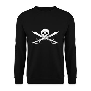 Piratenflagge "Jolly Roger" mit Schwertern - Unisex Pullover - Schwarz - Vorne - Alina (178cm) & Michal (187cm)