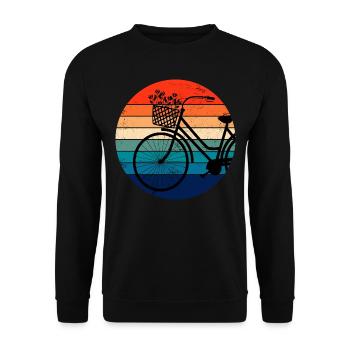 Fahrrad Retro Sonnenuntergang farbenfroh - Unisex Pullover - Schwarz - Vorne - Alina (178cm) & Michal (187cm)