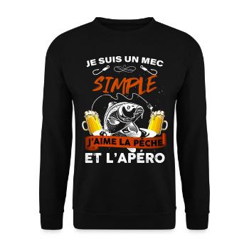 Mec simple pêche et apéro le bonheur - Sweat-shirt Unisexe - noir - Devant - Alina (178cm) & Michal (187cm)