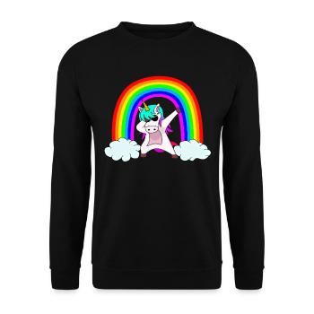 Cooles buntes dabbendes Einhorn mit Sonnenbrille - Unisex Pullover - Schwarz - Vorne - Alina (178cm) & Michal (187cm)