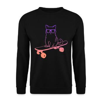 Skateboarding Cat on Skateboard - Unisex Sweatshirt - black - Front - Alina (178cm) & Michal (187cm)