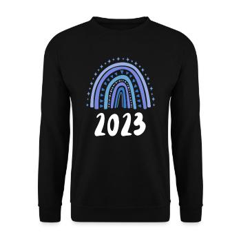 Blau Regenbogen Geburtsjahr Jahrgang 2023 - Unisex Pullover - Schwarz - Vorne - Alina (178cm) & Michal (187cm)