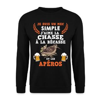 Chasseur Homme Cadeau Humour Bécasse Et Apéro - Sweat-shirt Unisexe - noir - Devant - Alina (178cm) & Michal (187cm)