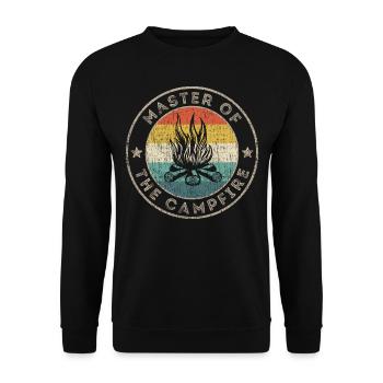 Retro Camp Master Of The Campfire Shirt Lustiges Wortspiel - Unisex Pullover - Schwarz - Vorne - Alina (178cm) & Michal (187cm)