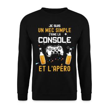 Mec Simple Console Jeux Video Et Apéro - Sweat-shirt Unisexe - noir - Devant - Alina (178cm) & Michal (187cm)