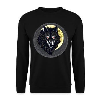Horror Werwolf mit roten glühenden Augen - Unisex Pullover - Schwarz - Vorne - Alina (178cm) & Michal (187cm)