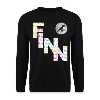 FINN - Schöner Jungen Name mit Dinosaurier - Unisex Pullover - Schwarz - Vorne - Alina (178cm) & Michal (187cm)