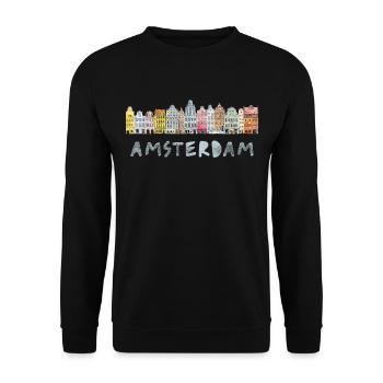Vintage Amsterdam Souvenir Architektur Häuser - Unisex Pullover - Schwarz - Vorne - Alina (178cm) & Michal (187cm)