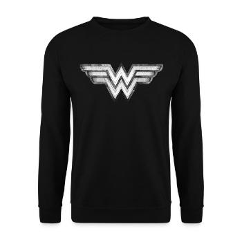 DC Comics Wonder Woman Logo aus Stein - Unisex Pullover - Schwarz - Vorne - Alina (178cm) & Michal (187cm)