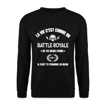 la vie c'est comme un battle royale,geek,gamer - Sweat-shirt Unisexe - noir - Devant - Alina (178cm) & Michal (187cm)
