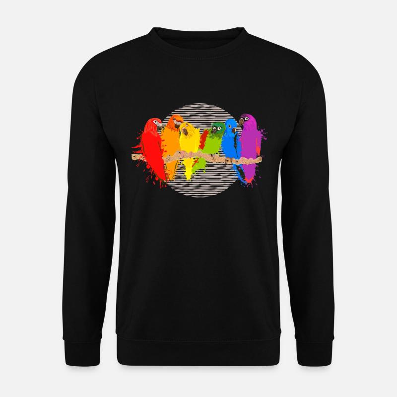 Bunte Papageien-Schar - Farbkleckse auf dem Kreis - Unisex Pullover - Schwarz