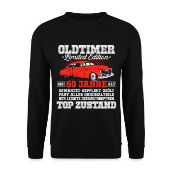 Oldtimer Baujahr 60 Jahre 60 Geburtstag Geschenk - Unisex Pullover - Schwarz - Vorne - Alina (178cm) & Michal (187cm)
