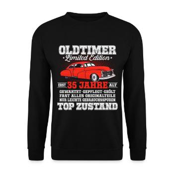 Oldtimer Baujahr 35 Jahre 35 Geburtstag Geschenk - Unisex Pullover - Schwarz - Vorne - Alina (178cm) & Michal (187cm)