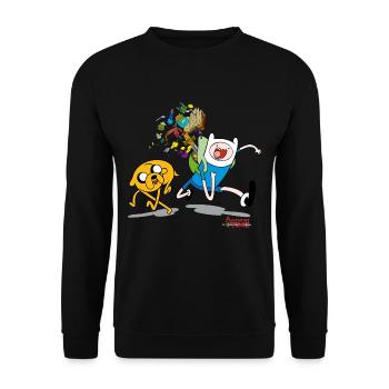 Adventure Time Mit Finn Und Jake Unterwegs - Unisex Pullover - Schwarz - Vorne - Alina (178cm) & Michal (187cm)