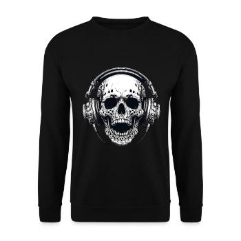 Totenkopf Musik Kopfhörer Musiker Metal Festival - Unisex Pullover - Schwarz - Vorne - Alina (178cm) & Michal (187cm)