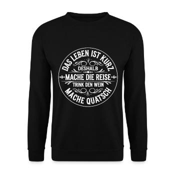 Das Leben ist eine kurze Reise - nutze die Zeit - Unisex Pullover - Schwarz - Vorne - Alina (178cm) & Michal (187cm)