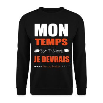 Mon Temps Est Précieux Sport Basket Humour - Sweat-shirt Unisexe - noir - Devant - Alina (178cm) & Michal (187cm)