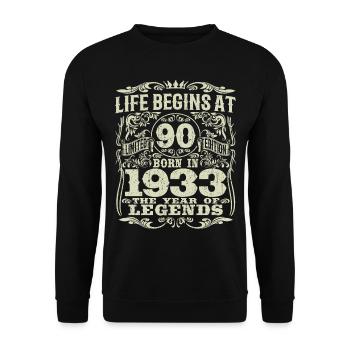 90 Jahre alt - Geburtstag 1933 - 1933 geboren - Unisex Pullover - Schwarz - Vorne - Alina (178cm) & Michal (187cm)
