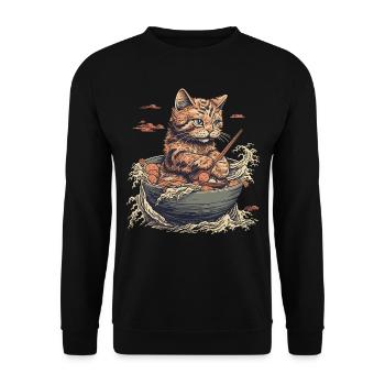 Katze isst Ramen Nudeln, welle von kanagawa - Unisex Pullover - Schwarz - Vorne - Alina (178cm) & Michal (187cm)