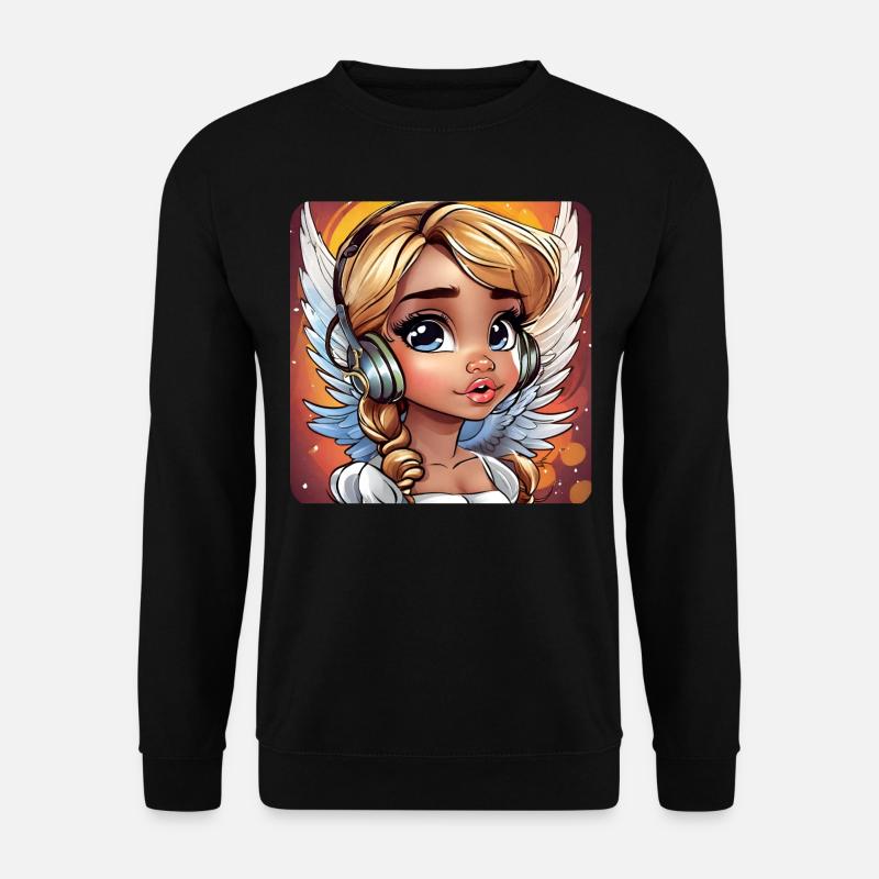 Niedlicher Engel mit Kopfhörer - Unisex Pullover - Schwarz