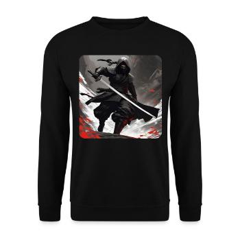 Mystischer Ninja Krieger mit Katana Schwert - Unisex Pullover - Schwarz - Vorne - Alina (178cm) & Michal (187cm)