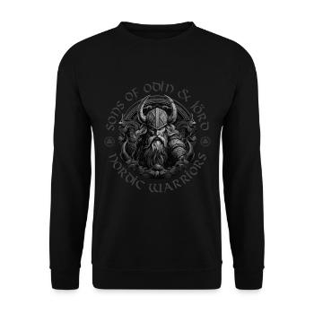 SONS OF ODIN & JÖRD – NORDIC WARRIORS - Unisex Pullover - Schwarz - Vorne - Alina (178cm) & Michal (187cm)