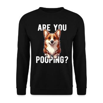 Are You Pooping? Funny English Corgi Dog - Unisex Sweatshirt - black - Front - Alina (178cm) & Michal (187cm)