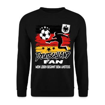 Fußball Deutschland Fussball Fan Anstoss - Unisex Pullover - Schwarz - Vorne - Alina (178cm) & Michal (187cm)