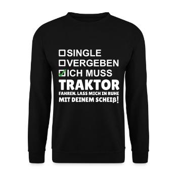 Ich muss Traktor fahren. Lass mich in RUHE - Unisex Pullover - Schwarz - Vorne - Alina (178cm) & Michal (187cm)